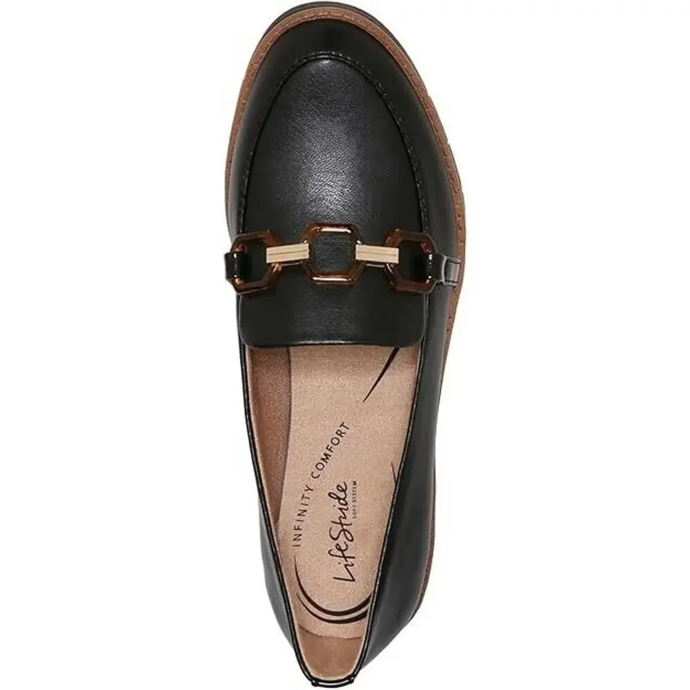 LifeStride Womens Optimist Black‎ Slip On Loafers Shoes 7 Medium Comfort Flex